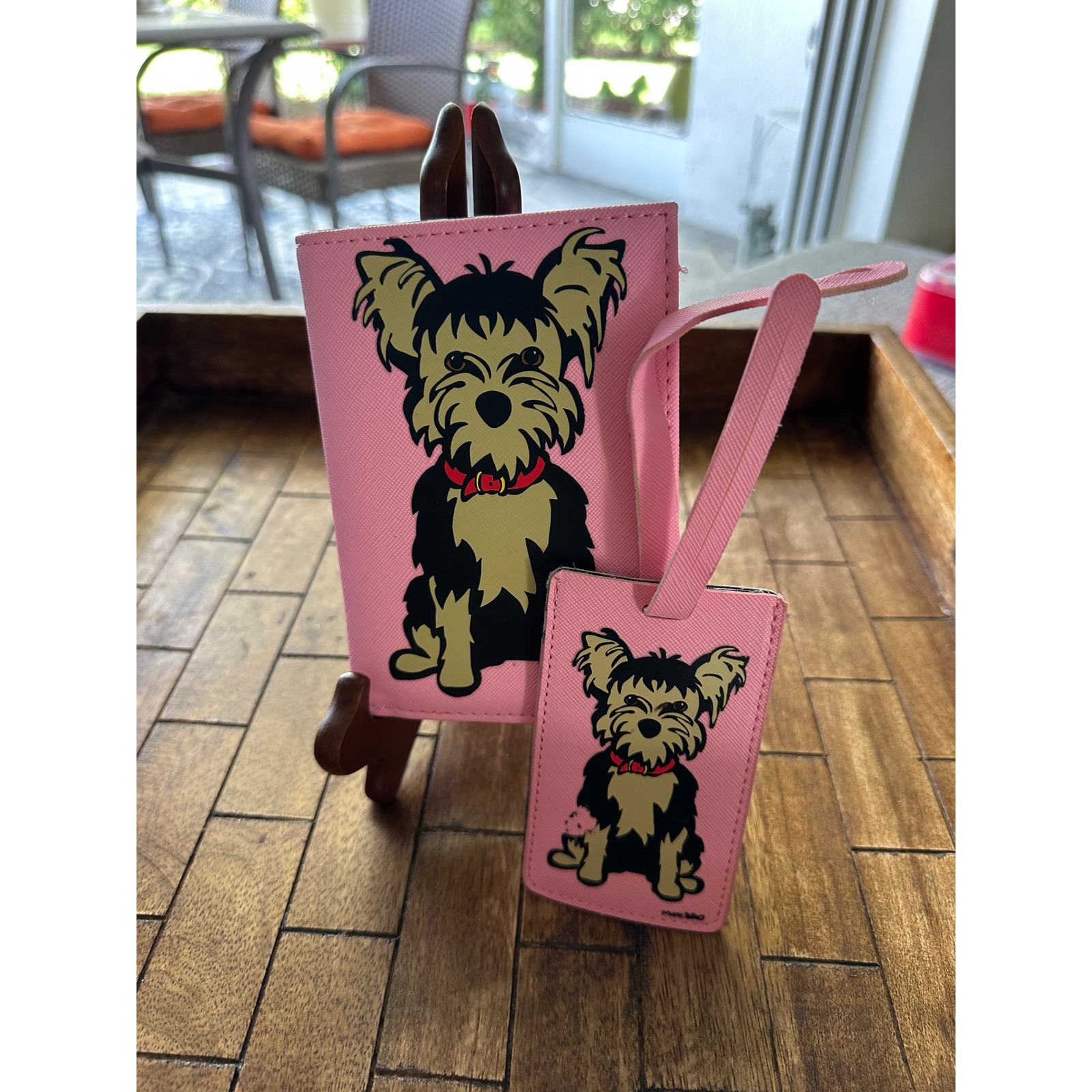 Marc Tetro Pink Yorkie Passport Cover And Luggage Tag Set Travel Accessories